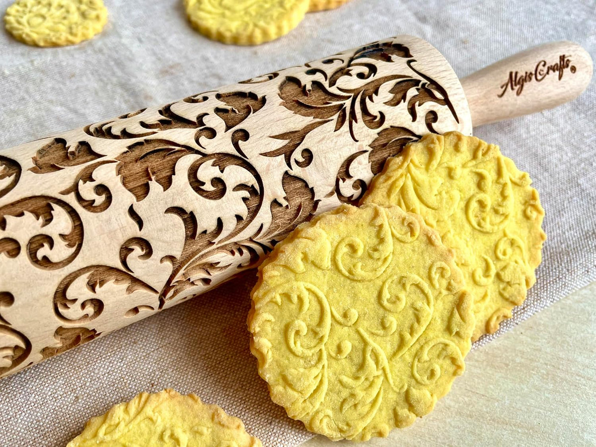Rolling Pin ROYAL Wooden Engraved Rolling Pin With Classic Flowers Embossed Cookies Birthday gift Gift for mother Bridal shower