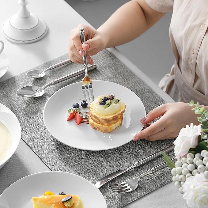 MALACASA 30-Piece Gourmet Porcelain Dinnerware Sets, Modern White Round Dish Set for 6 - Premium Serving Plates and Bowls Sets for Dessert, Salad, Soup, Pasta - Series AMELIA