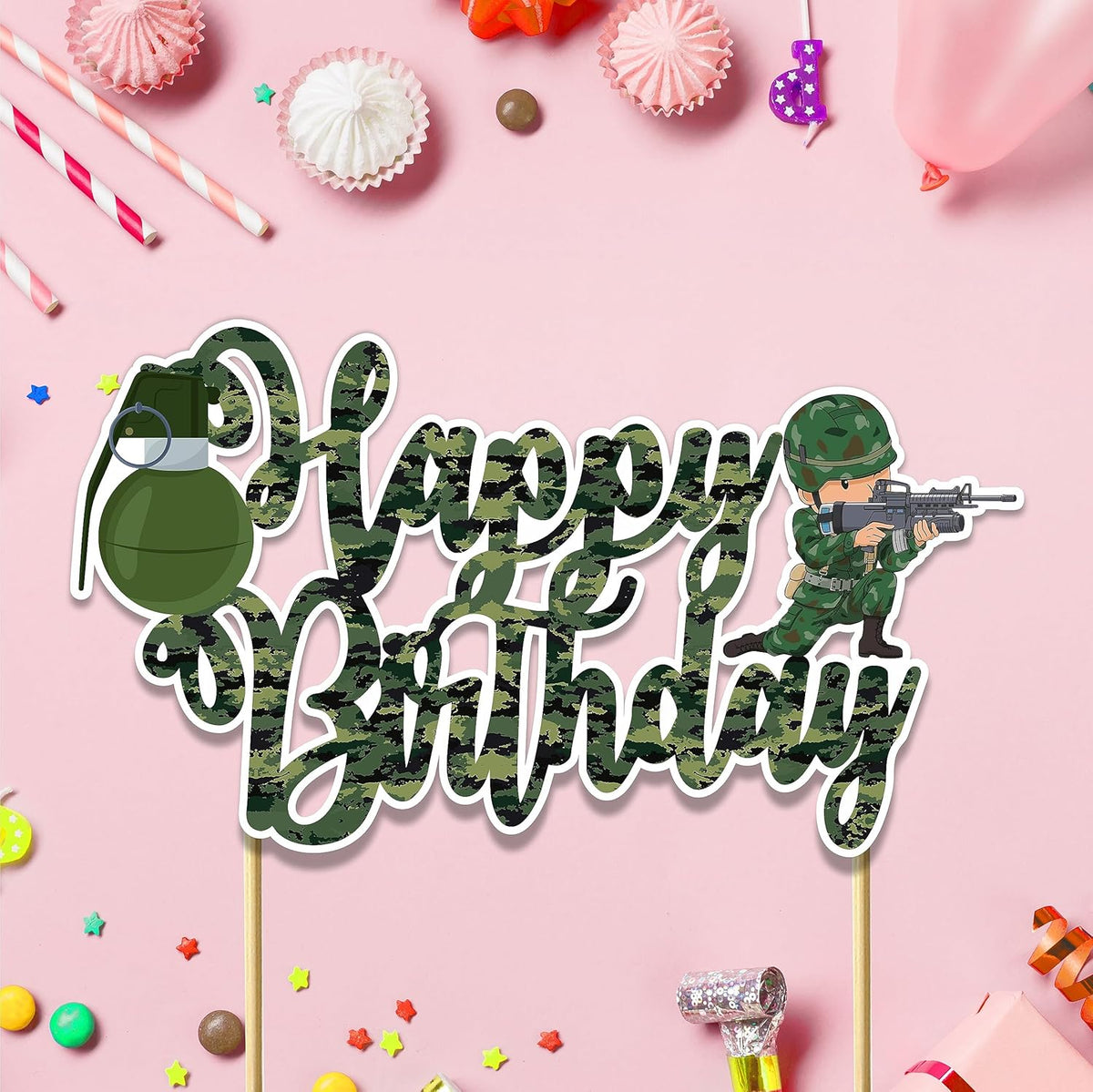 Seyal® Cool Army Trops Happy Birthday Cake Topper