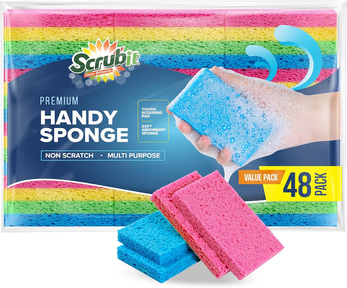 SCRUBIT 48-Count Sponges Kitchen for Dishes Cleaning - Non-Scratch Dish Scrub Sponge - Packaging May Vary, Natural Cellulose Kitchen Sponges