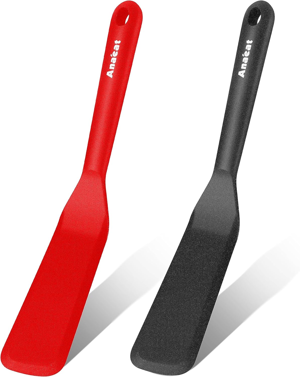 Anaeat Silicone Thin Spatula Set of 2 - Mini Brownie Serving Spatulas - Non Stick Spurtle Turner for Easy Cooking Eggs, Omelet, Pancake, Burgers, Pizza, Steak, Crepes, Heat Resistant & BPA Free