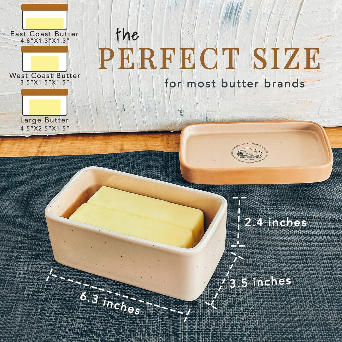 Mora Ceramic Two-in-One Butter Dish with Lid, Covered Butter Crock Container to Leave on Countertop - Large Storage Keeper/Holder for Kitchen, Gifts for Her, Butter Tray For Counter - Chai