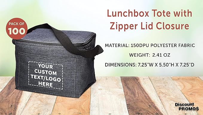 Custom Insulated Cooler Lunch Bag Set of 100, Personalized Bulk Pack - Perfect for Work, Travel, Outdoor Events - Black
