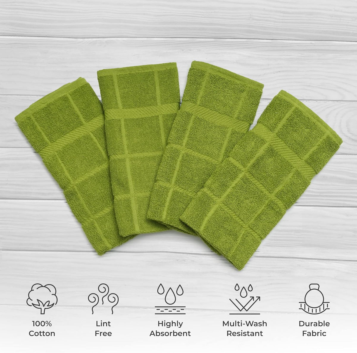 100% Cotton Terry Dish Towels, 4 Pack Plain, 16 x26 Inches, Super Soft and Absorbent Kitchen Towels, Perfect for Kitchen Cleaning and Dish Washing | Green