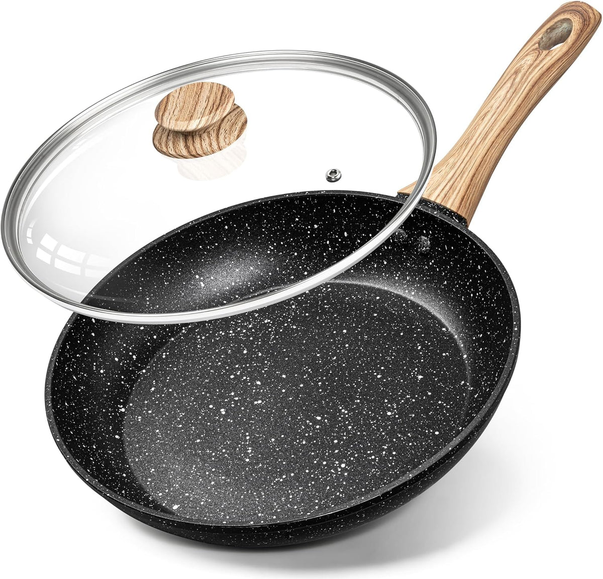 MICHELANGELO 10 Inch Frying Pan with Lid, Nonstick Frying Pan with Healthy Granite Coating, Nonstick Pan with Anti-Scald Handle, Induction Compatible