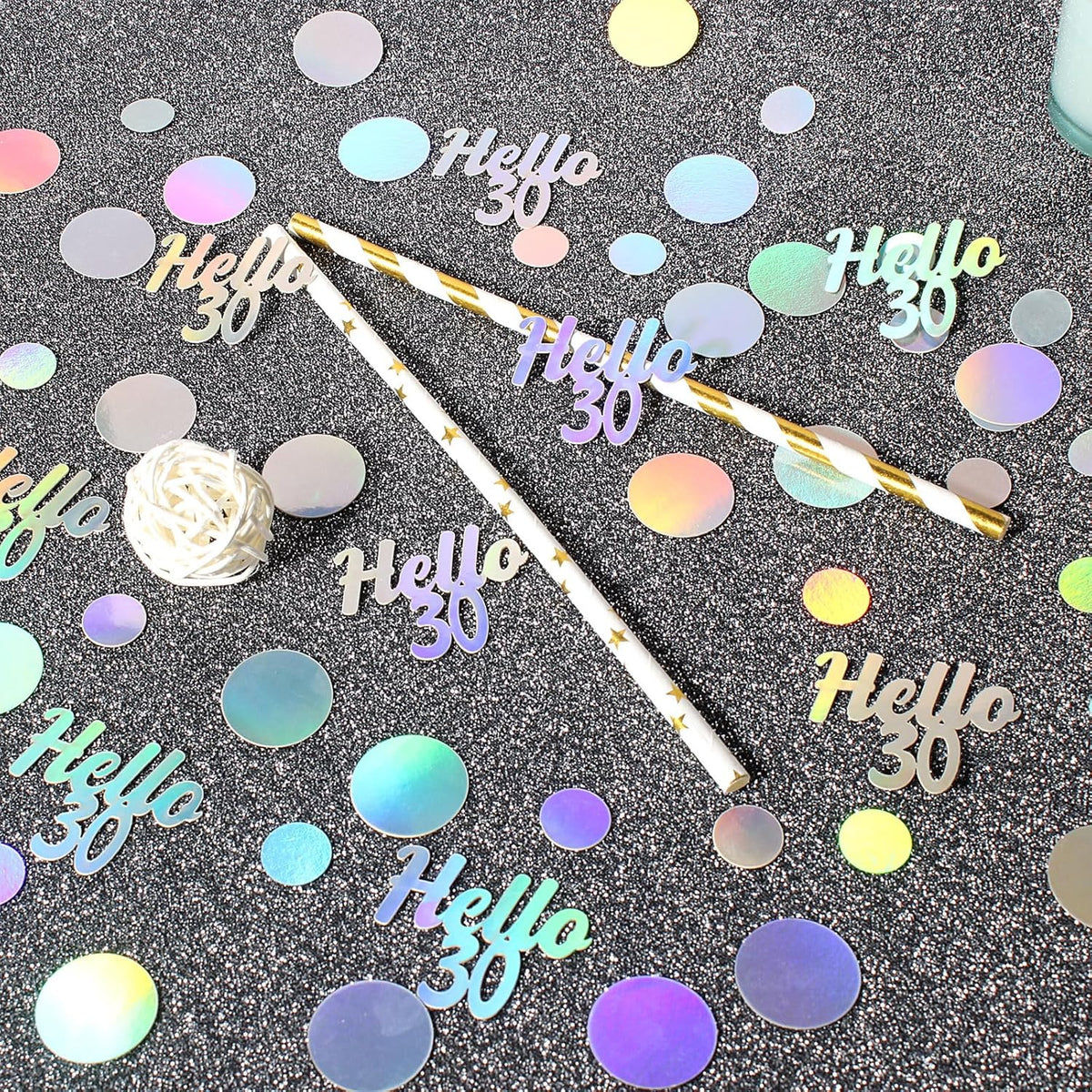 Hello 30 Birthday Confetti for Tables Iridescent Circle Dots Happy 30th Birthday Party Decorations for Her Women Thirty Years Old Birthday Table Scatters Confetti Decor Supplies 300PC