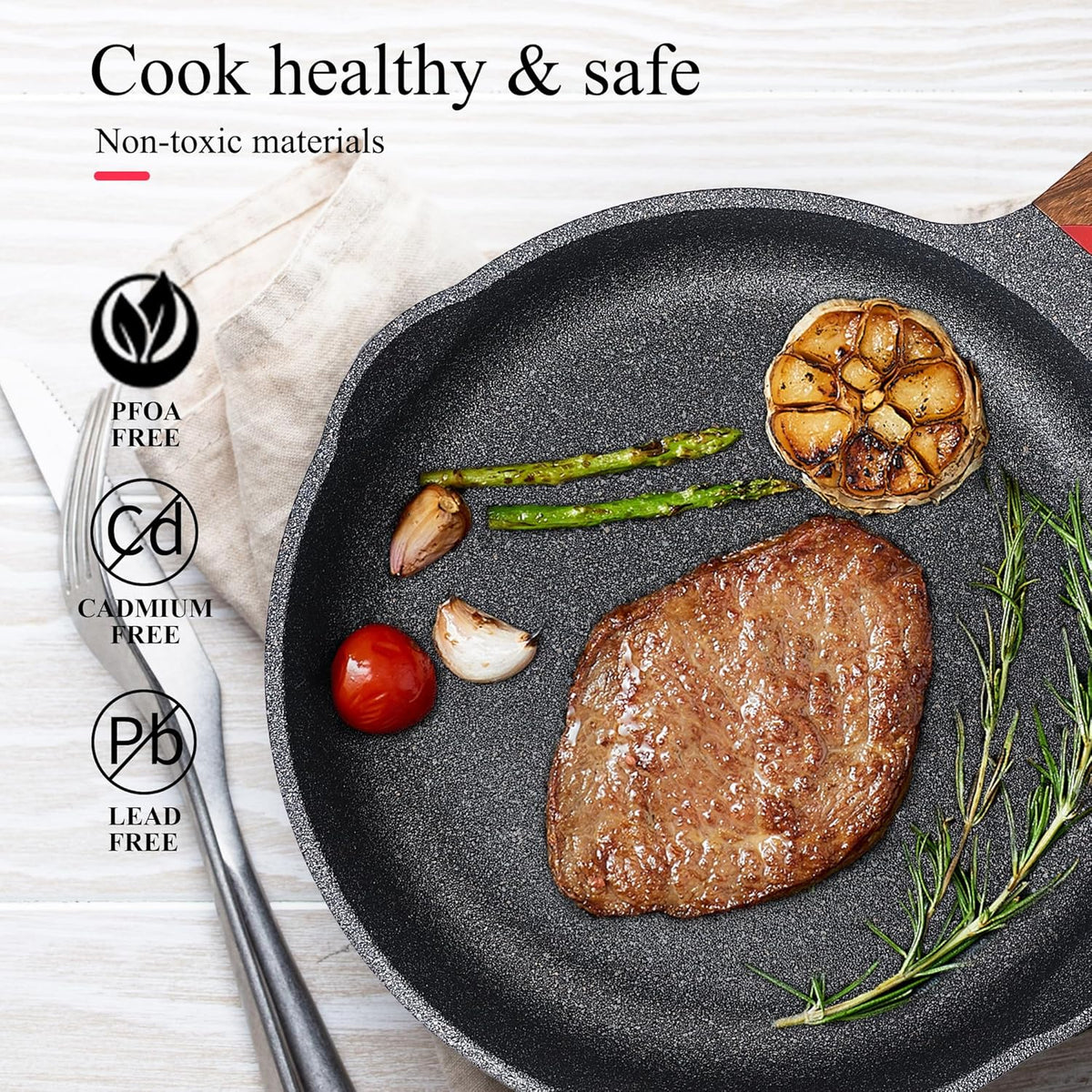 Vinchef Nonstick Frying Pan Anti Scratch,12.5 Inch Skillet Cast Aluminum Cookware, Induction Compatible