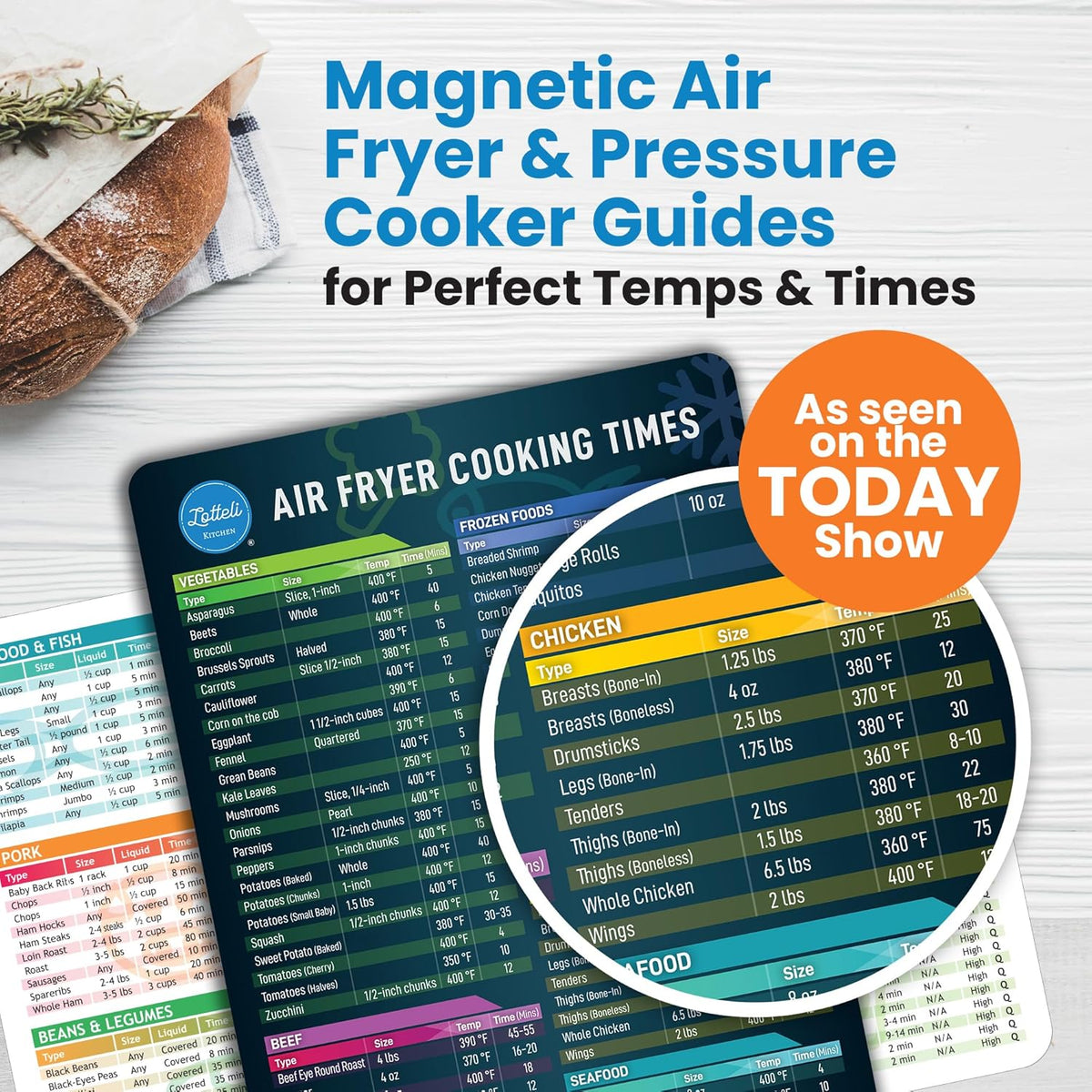 Air Fryer Magnetic Cheat Sheet Set - Air Fryer Accessories Cookbook - Pressure Cooker Magnet Sheet As Seen on The Today Show - Quick Reference Guide for Cooking and Frying (Black and White Bundle)