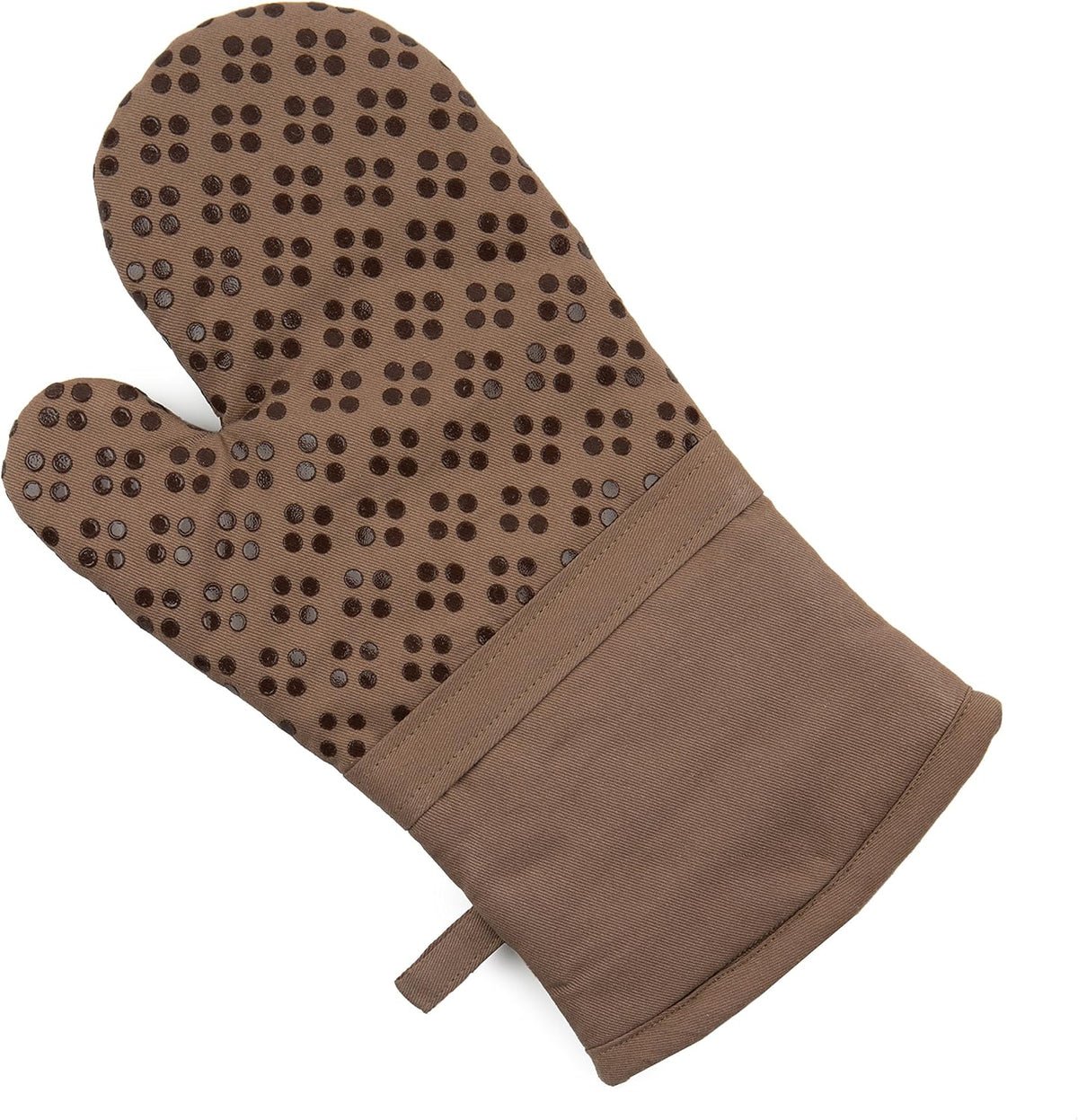 Sticky Toffee Oven Mitt and Pot Holder Set of 3 – Brown Non-Slip Silicone Kitchen Hot Pads and Mitts, 100% Cotton Shell, Oeko-Tex Cotton