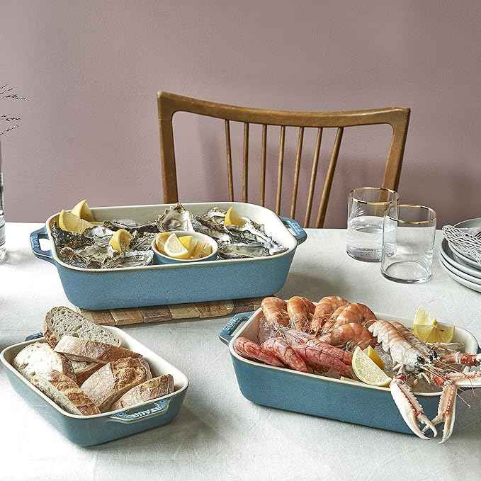 STAUB Ceramic 3-pc Rectangular Baking Dish Set, Rustic Turquoise