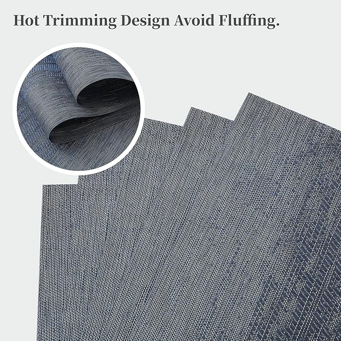 Leetaltree Denim Blue Placemats Set of 8 - Heat Resistant Non-Slip Place mats for Dining Table, Washable Durable PVC Vinyl Woven Table Mats（Denim Blue, 8）