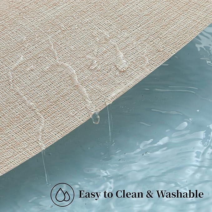 Leetaltree Beige Placemats Set of 4 - Heat Resistant Non-Slip Place mats for Dining Table, Washable Durable PVC Vinyl Woven Table Mats（Beige, 4）