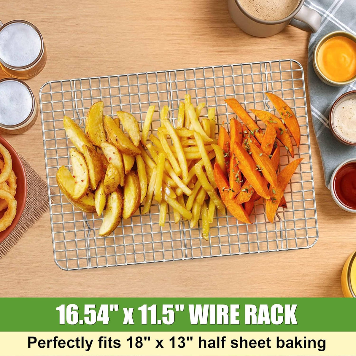 Homikit 2 Pack Cooling Racks, 16.5 x 11.5 Inch Stainless Steel Large Baking Rack Set for Cooking Roasting Grilling, Bacon Bread Pizza Oven Wire Racks Fit 18x13 Half Sheet, Heavy Duty & Dishwasher Safe