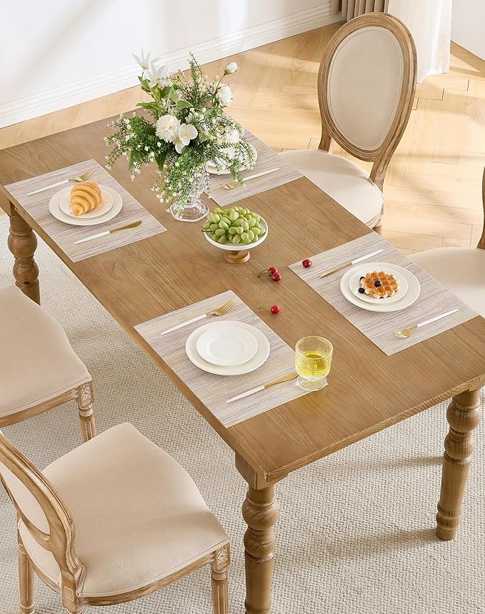 Leetaltree Lightsteel Beige with Yellow Placemats Set of 12 - Heat Resistant Non-Slip Place mats for Dining Table, Washable Durable PVC Vinyl Woven Table Mats (Lightsteel Beige with Yellow, 12)
