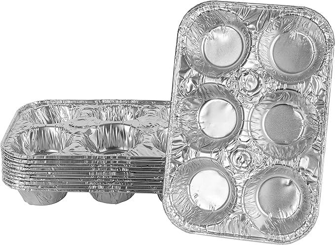 PLASTICPRO Aluminum Foil Muffin Pans Reusable and Disposable, Holds 6 Cupcakes/Muffin & Pie foil Pan Pack of 10