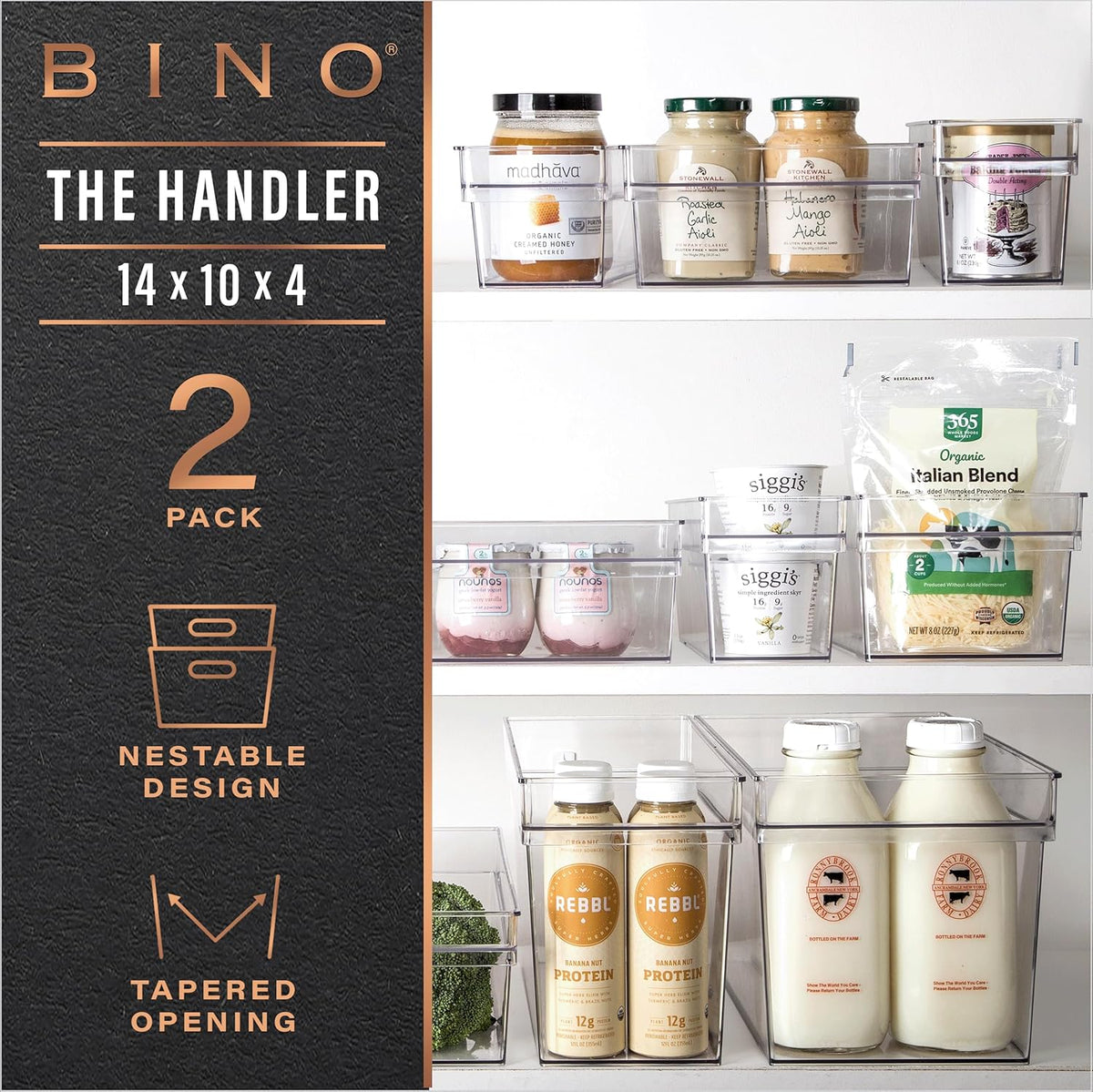 BINO | Plastic Storage Bins, X-Large | THE HANDLER COLLECTION | Multipurpose Organizer Bins | Kitchen Pantry Organizers and Storage | Clear Containers for Organizing Home | Freezer Organizer