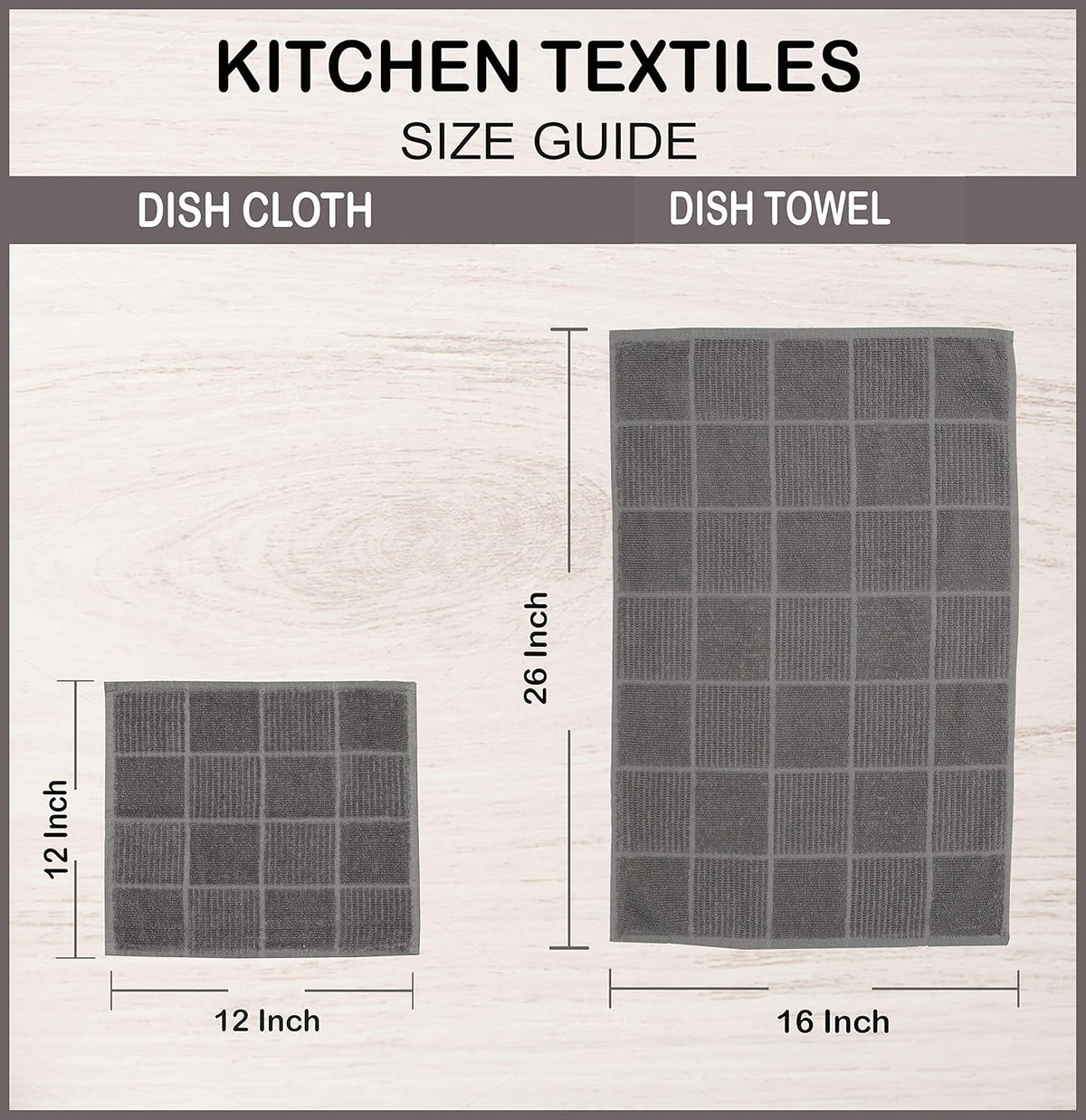 AMOUR INFINI Dish Cloths for Washing Dishes Set of 8 - Highly Absorbent, Super Soft Kitchen Dishcloths - Reusable Quick Dry Dish Rags for Cleaning & Drying Kitchen Linens (12x12 Inch - L.Grey)