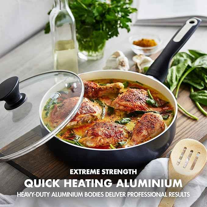 GreenPan Rio 16 Piece Cookware Pots and Pans Set, Hard Anodized Healthy Ceramic Nonstick PFAS-Free, Bakelite Handles, Frypans, Saucepan, Saute Pan, Stock Pot, Kitchen Tools, Dishwasher Safe, Black