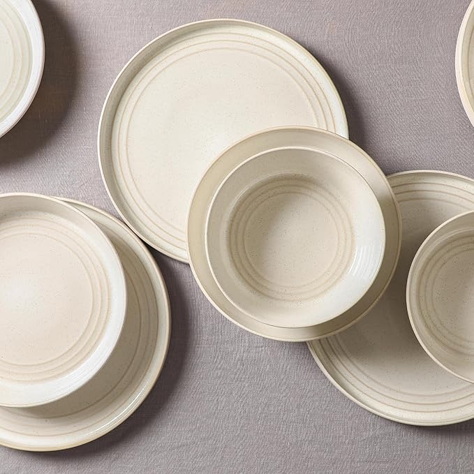 Stone Lain Claire 4-Piece Dinner Plate Set Stoneware, Plates, Dishwasher and Microwave Safe, Dish Set for 4, White
