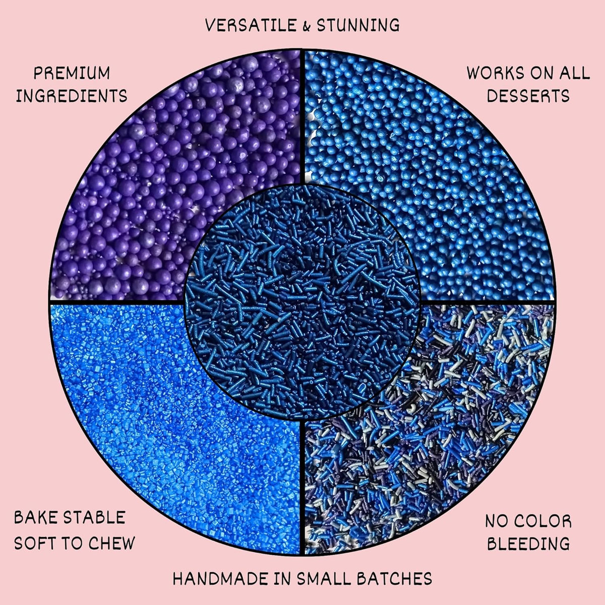 Confect Edible Cake Sprinkles – Decorating Mix | Navy & Blue Purple Pearls, Silver & Black Jimmies, Blue Sparkling Sugar | Sprinkles for Cake, Cupcake & Cookie Decoration - Vegan, Gluten-Free, Nut-Free, Soy-Free, Dairy-Free, Palm Oil-Free-5 Oz