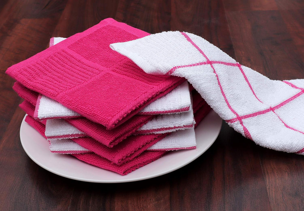 AMOUR INFINI Dish Cloths for Washing Dishes Set of 8 - Highly Absorbent, Super Soft Kitchen Dishcloths - Reusable Quick Dry Dish Rags for Cleaning & Drying Kitchen Linens (12x12 Inch - Pink)