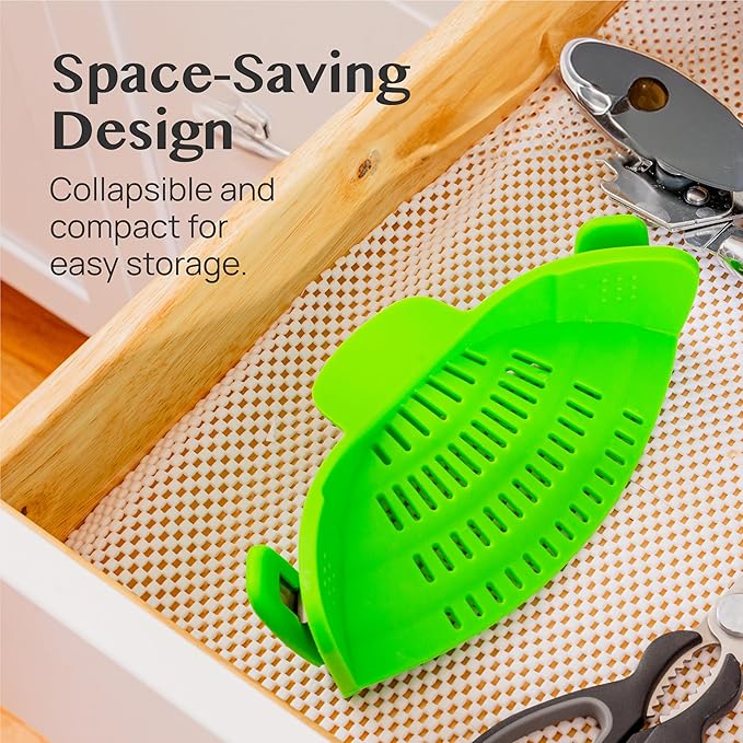 2 Pack Kitchen Gizmo Snap-On Strainer - Silicone Clip-On Strainer for Pots and Pans - Collapsible Design - Heat Resistant Colander for Vegetables and Noodles - Ideal for Rice, Grains - Green/Grey