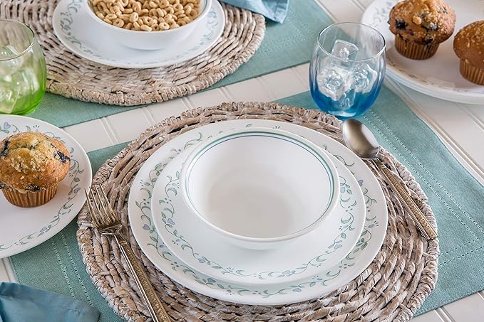 Corelle Vitrelle 18-Piece Service for 6 Dinnerware Set Triple Layer Glass and Chip Resistant, Lightweight Round Plates and Bowls Set, Country Cottage