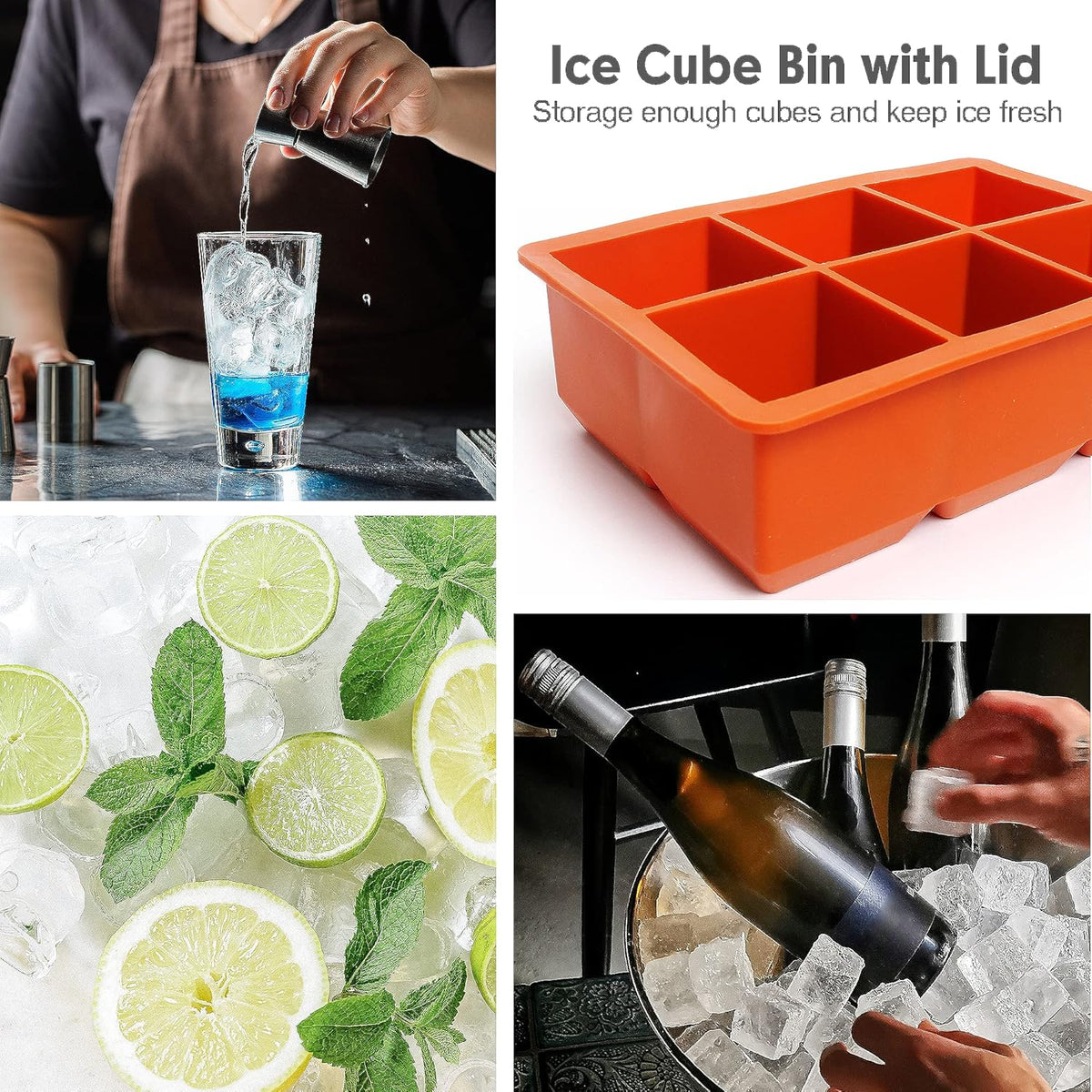 Silicone Ice Cube Trays 3 Pack - Large Size Silicone Ice Cube Molds with Leak Proof Removable Lid Square Ice Cube Tray And BPA Free for Cocktail,Whiskey, Stackable Flexible Ice