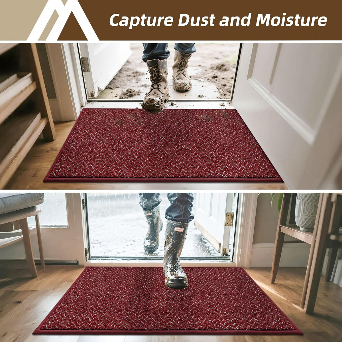 COSY HOMEER-Door-Mat 24"x36" Non Slip Absorbent Entryway Rugs Dirt Trapper Doormats Washable Entrance Mats Low Pile Welcome Floor Mat for Front Back Door and Entry Mats,Red