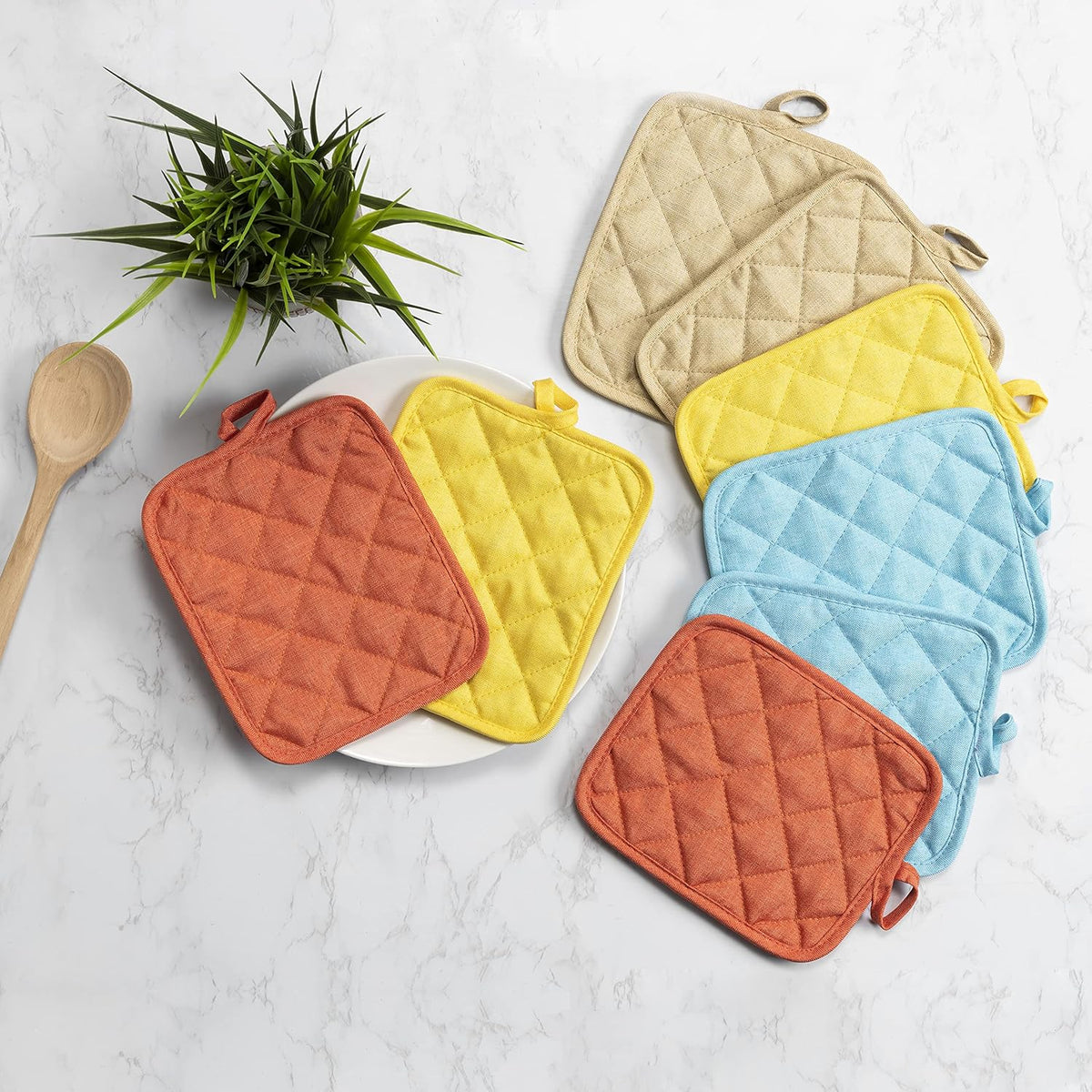 American Linen Pot Holders, Hot Pads, Table Pads for Kitchen and Dining Table, Non Slip Heat Resistant Hot Pot Holder (Aqua, 8 Pack)
