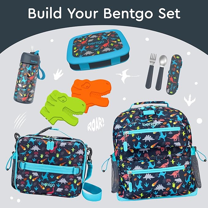 Bentgo Kids Prints Leak-Proof, 5-Compartment Bento-Style Kids Lunch Box - Ideal Portion Sizes for Ages 3-7, Durable, Drop-Proof, Dishwasher Safe, & PFAS & BPA-Free Materials (Dinosaur)