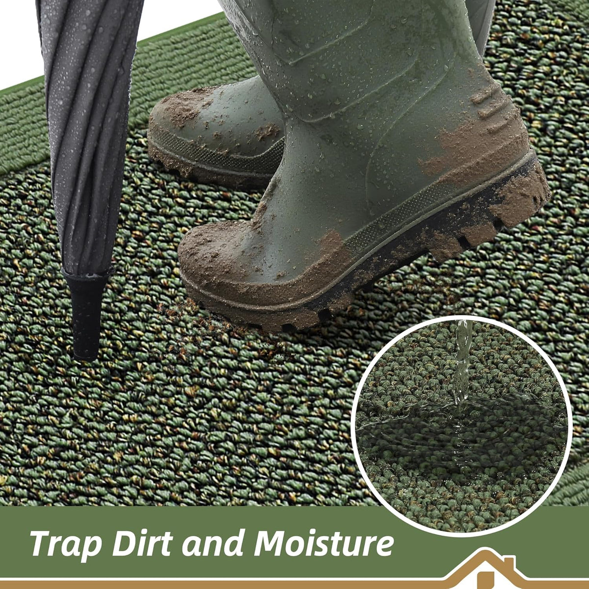 BEQHAUSE Indoor Door Mat 24" x 36", Dirt Trapper Door Mats Non-Slip Entryway Rugs Washable, Resist Dirt Absorbent Welcome Mat, Low Profile Floor Mats for Front Back Door and Entryway, Green