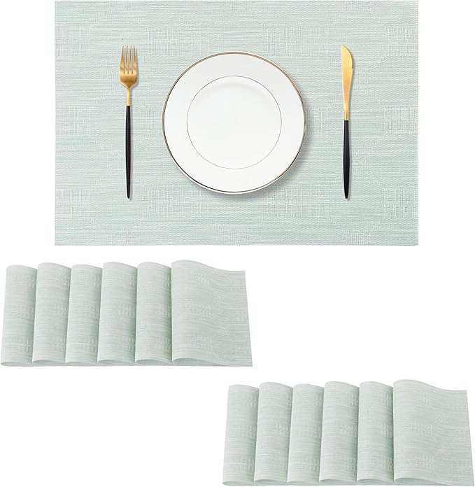 Leetaltree Mint Cream Placemats Set of 12 - Heat Resistant Non-Slip Place mats for Dining Table, Washable Durable PVC Vinyl Woven Table Mats（Mint Cream, 12）