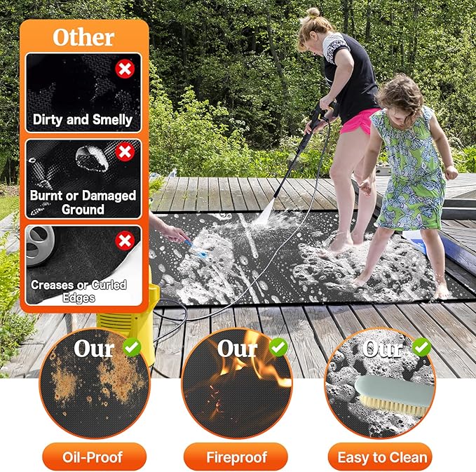 65 ×36 inches Under Grill Mats for Outdoor Grill/ Fireproof Fire Pit Mat for under Fire Pit Fireplace, BBQ Mat under BBQ Waterproof Oil-Proof Grill Floor Pad for Deck Patio Flat Top Smokers Gas Grills