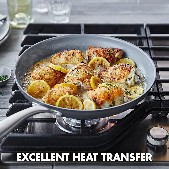 GreenPan Lima Hard Anodized 8" 10" & 12" Frying Pan Skillet Set, Ceramic Nonstick, PFAS-Free Nontoxic Pots & Pans, Oven & Broiler Safe, Stainless Steel Handles, Cookware for Eggs & Omelet, Gray