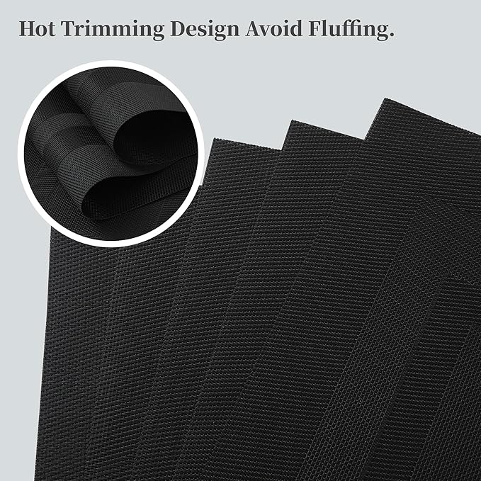 Leetaltree Black Frame Placemats Set of 8 - Heat Resistant Non-Slip Place mats for Dining Table, Washable Durable PVC Vinyl Woven Table Mats（Black Frame, 8）