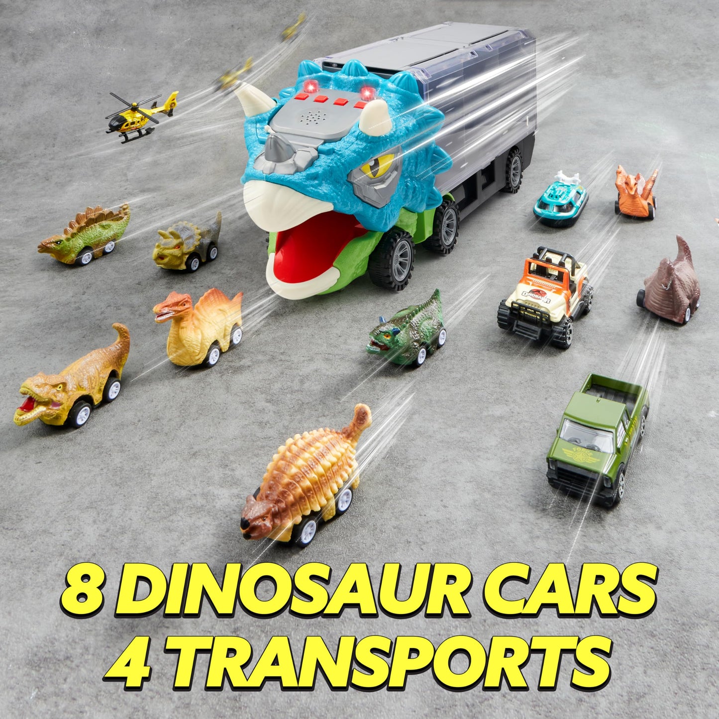 JOYIN 13 in 1 Dinosaur Toys for Kids 3-5, Triceraptor Dinosaur Truck with 12 Pull Back Cars, Birthday Gifts Toys for 3 4 5+ Year Old Boy, Transport Carrier Truck