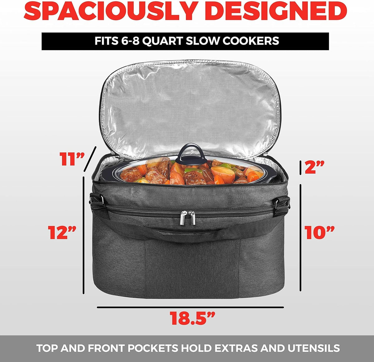 Slow Cooker Bag Slow Cooker Carrier Travel Bag for 6-8 Quart Pots Locking Travel Bag with Secure Zip & Accessory Pocket Insulated Carrier, Pot Holder Carrying Bags with Easy to Clean Inner Lining