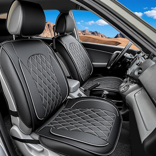 LINGVIDO Car Seat Covers for Front Seats (2 Seats) - Premium Perforated Nappa Leather,Waterproof Shield, Omni-Adapt Fit for SUVs Sedans, Ideal for Rideshare & Pets
