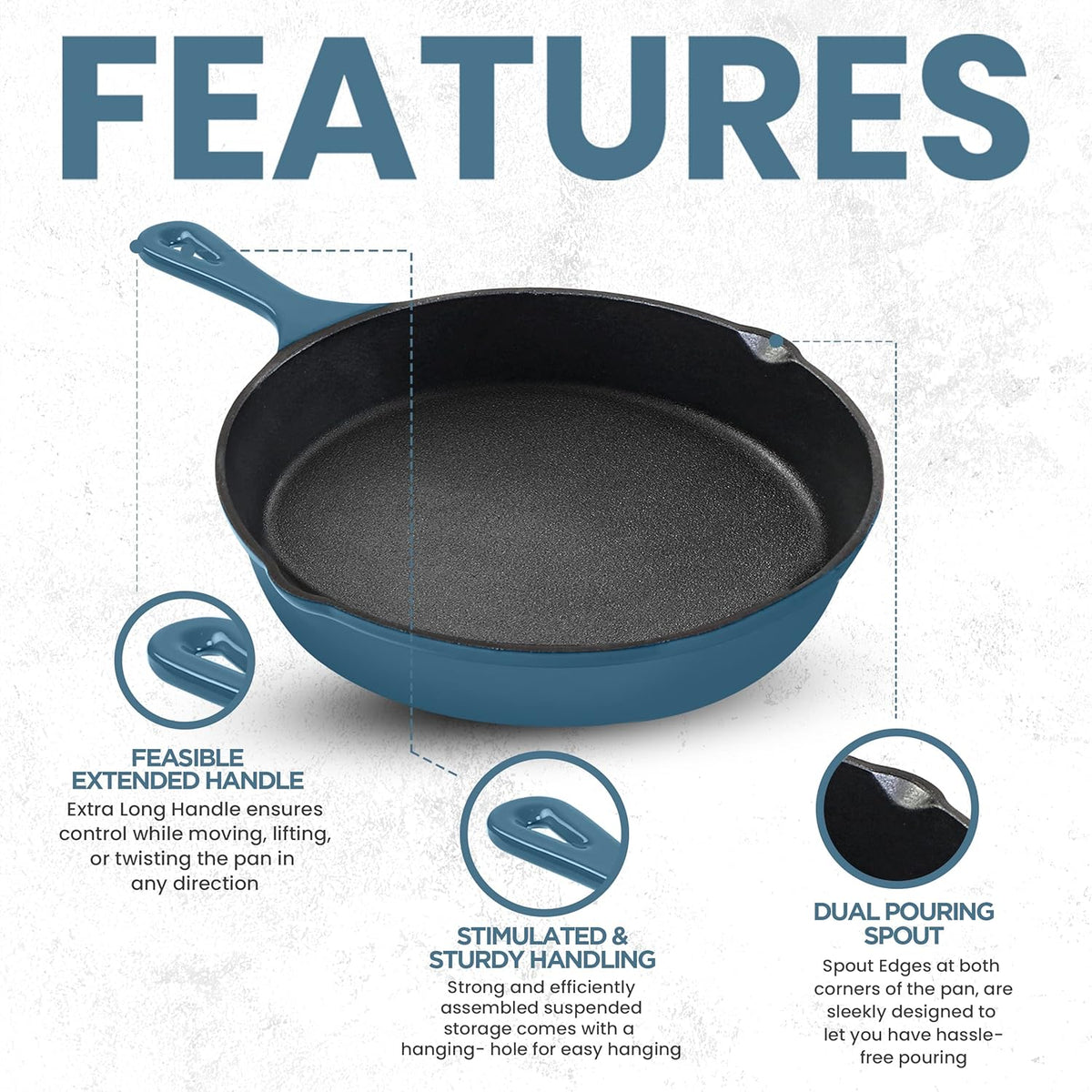 Utopia Kitchen Cast Iron Frying Pan 8 Inch, Cast Iron Chefs Pan, Pre Seasoned Skillet, Safe Grill Cookware for Indoor & Outdoor Use, Teal