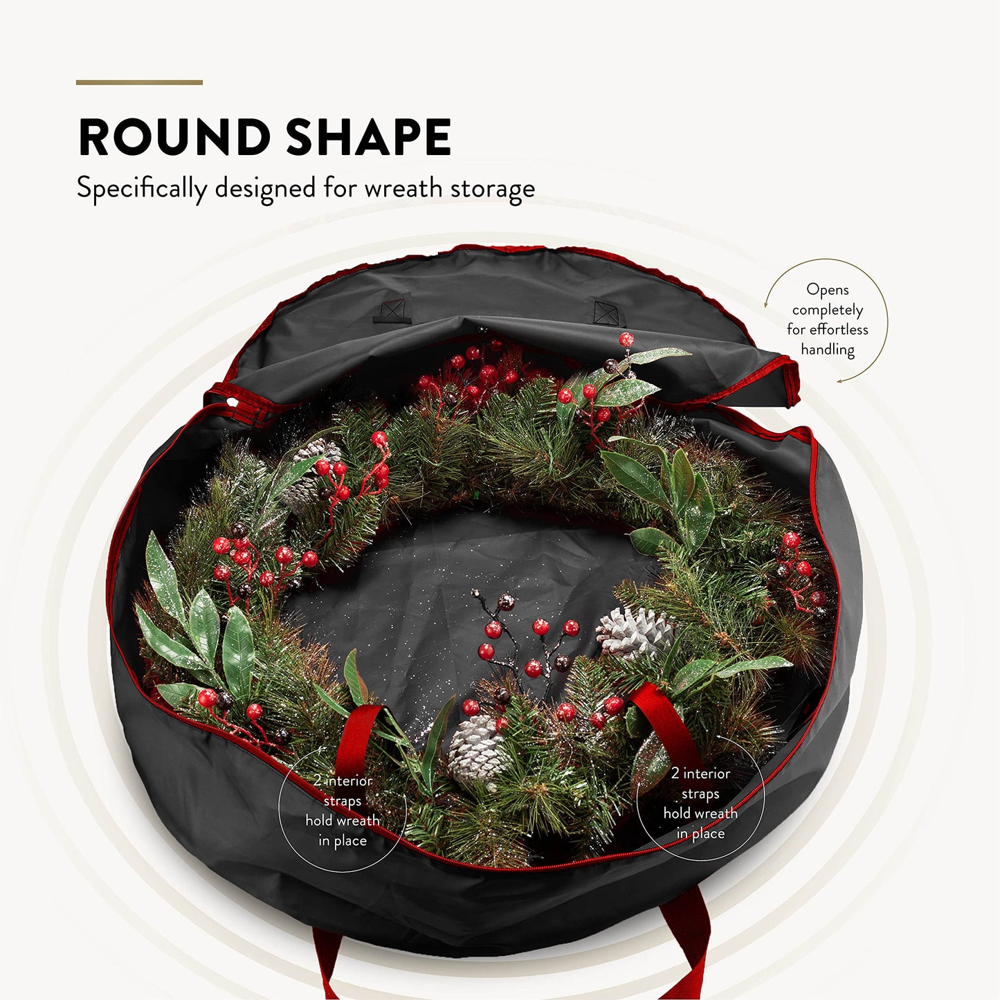 ZOBER 2 Pack Oxford Christmas Wreath Storage Container 30 Inch - Wreath Bag for Artificial Wreaths Box - Waterproof Fabric, Dual Zippered Wreaths Storage Bag With Strong Durable Handles - Black