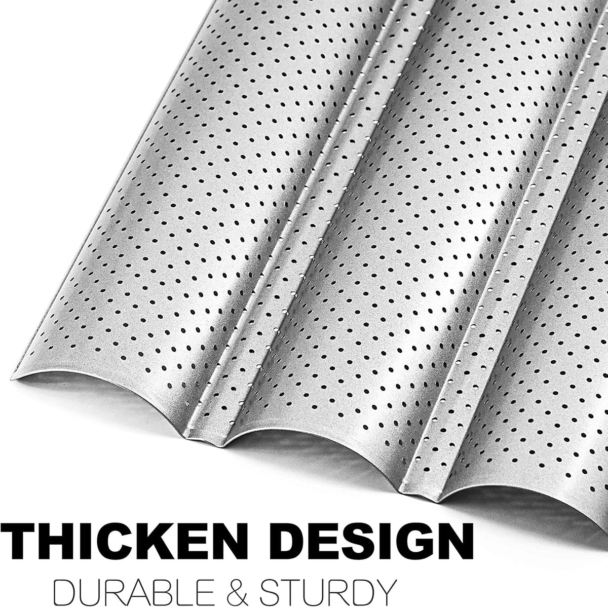 Anaeat Nonstick Perforated French Bread Baking Pan, 15"X 13" Premium Toast Mold, Silver