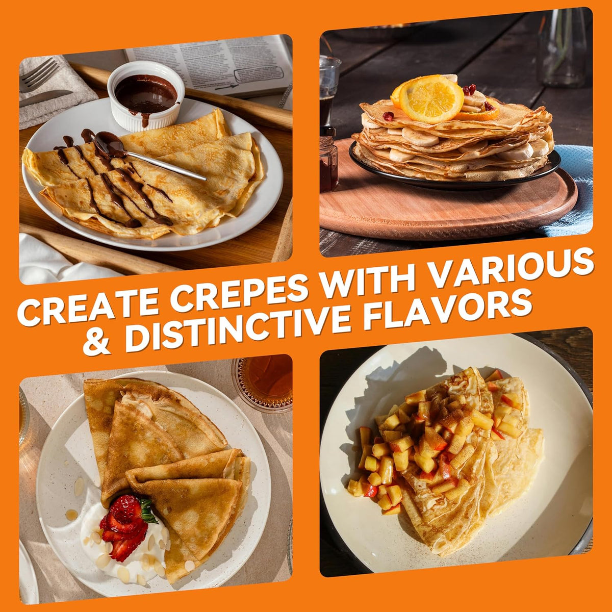 Baker's Friend Crepe Maker Machine with Auto Power Off, Portable Crepe Maker with Non Stick Dipping Plate, Automatic Temperature Control, Graphite