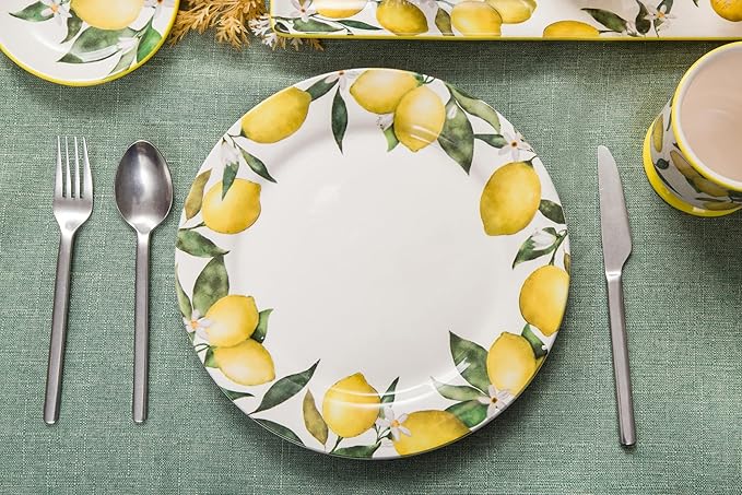 Bico Lemon Dreams Dinner Plates Set of 4, 11 Inch Large Ceramic Plates for Pasta, Steak, Stylish Serving Dishes, Microwave and Dishwasher Safe, Gift for Housewarming and Thanksgiving