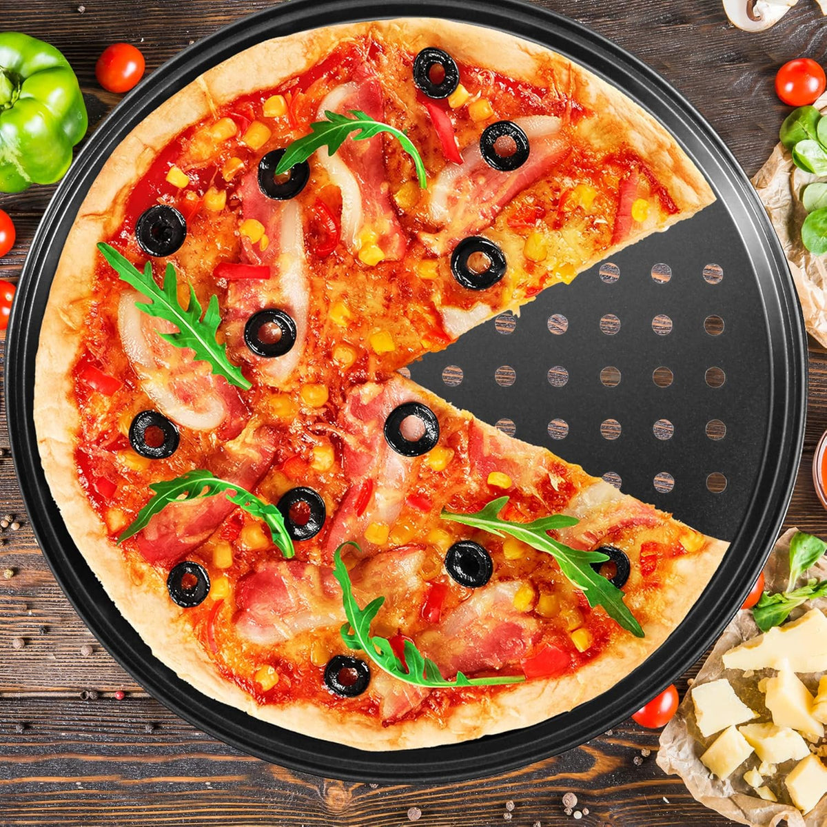 Pizza Steel Pan for Oven, Pizza Crisper Pan with Holes 12 Inch, Nonstick Round Pizza Baking Sheet Oven Tray, Perforated Carbon Steel Pizza Bakeware For Home Restaurant Kitchen Baking