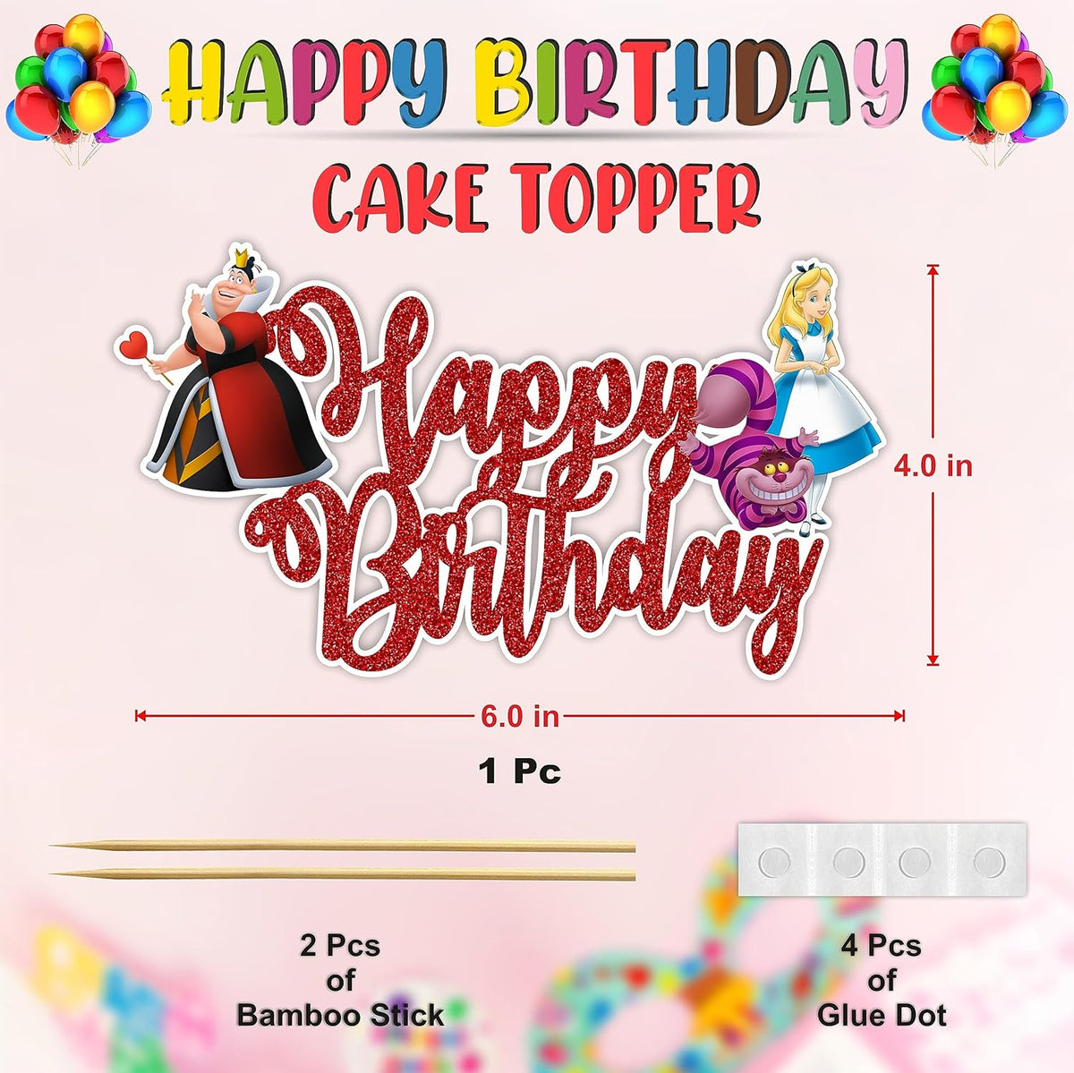 Seyal® Alice in Wondrland Happy Birthday Cake Topper