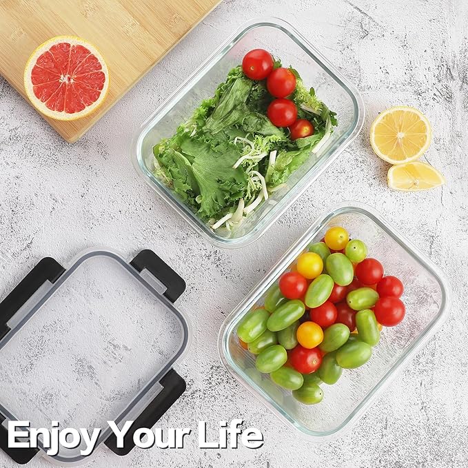 8 Pack 36oz Large Glass Meal Prep Containers with lids, Glass Food Storage Containers with Leak Proof Snap Lock Lids , Airtight Bento lunch Boxes, Kitchen Storage, Oven, Freezer and Dishwasher Safe