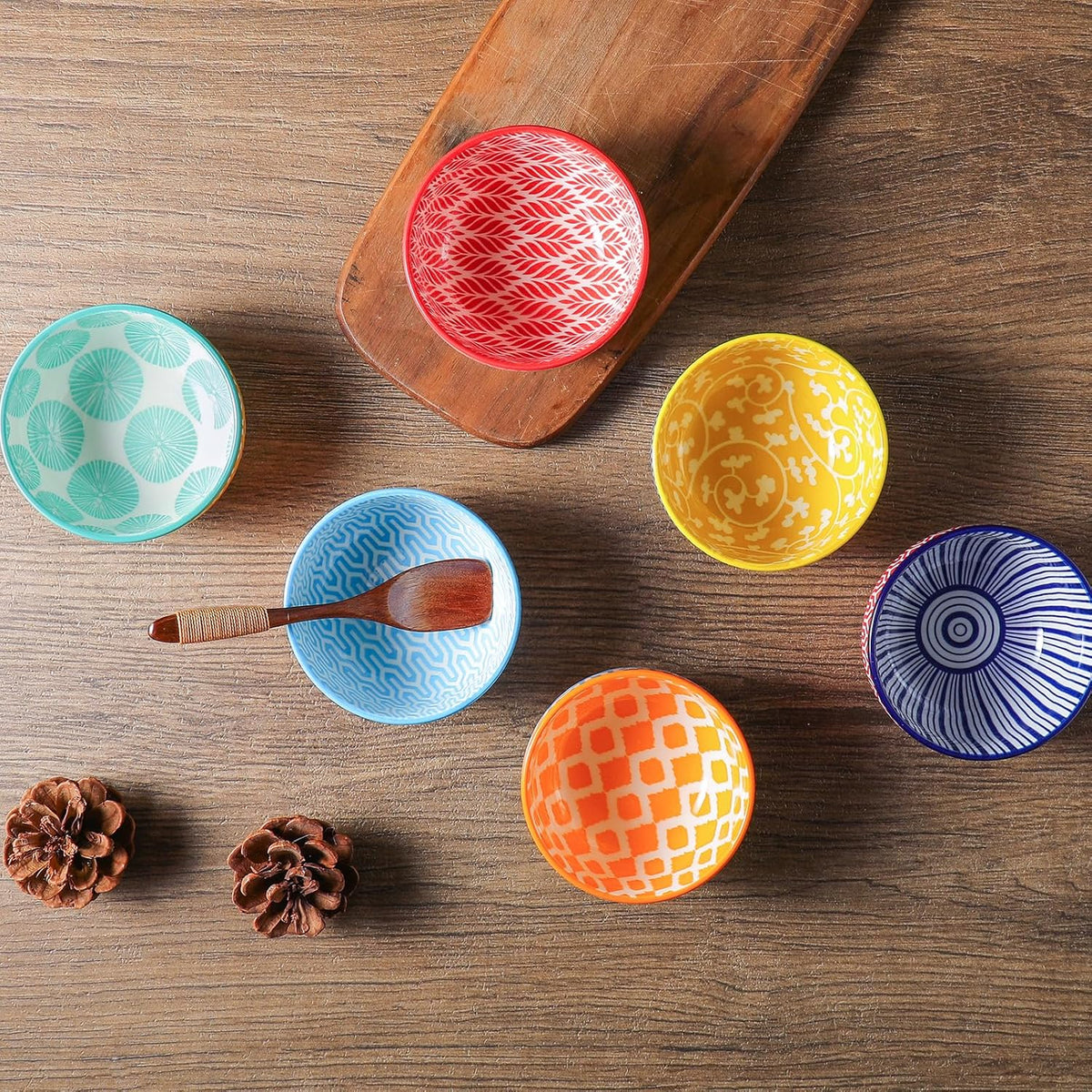 Selamica Ceramic 4 OZ Dipping Bowls Set, 3.5 Inch Mini Bowl for Dipping, Side Dishes, Microwave Dishwasher Safe, Set of 6, Assorted Colors