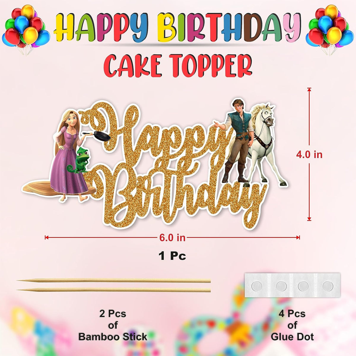 Rapunzl Happy Birthday cake topper - Birthday Decorations.
