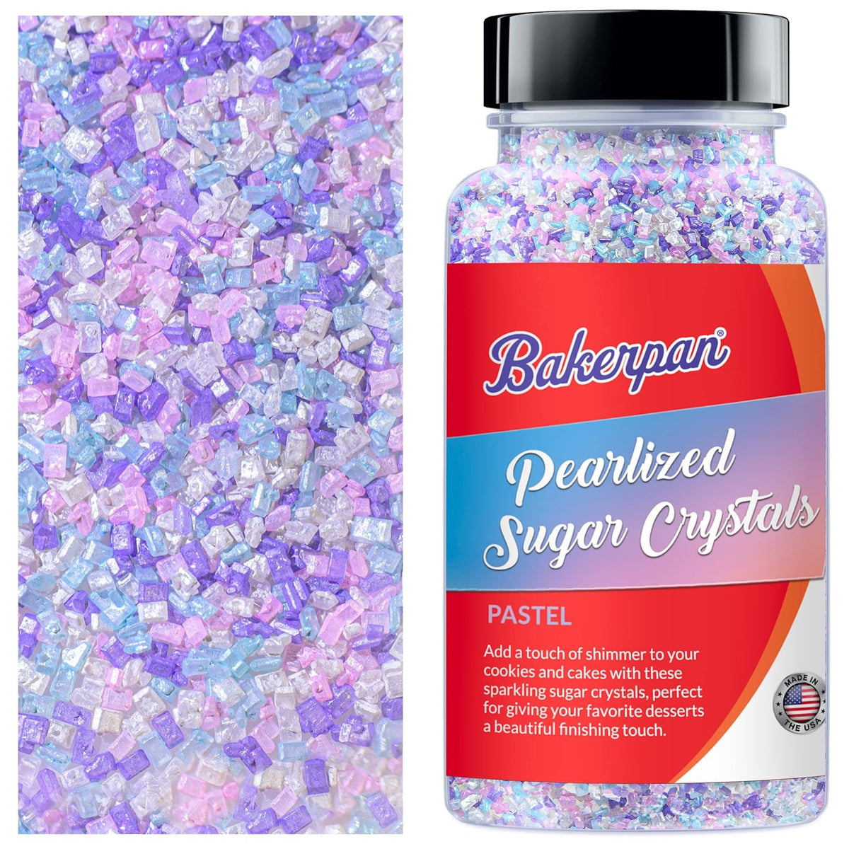 Bakerpan Pearlized Sugar Sprinkles for Baking - 5 Ounce - Sparkling Pastel Decorating Sugar Crystals for Cookies, Cake Pops, Ice Cream (Made in USA)